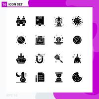 Pack of 16 Modern Solid Glyphs Signs and Symbols for Web Print Media such as pointer arrow transmission project processing Editable Vector Design Elements