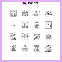 paquete de iconos de vector de stock de 16 signos y símbolos de línea para descargar elementos de diseño de vector editables de montaña de paisaje de negocios de naturaleza