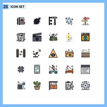 User Interface Pack of 25 Basic Filled line Flat Colors of hotel direction screw up arrow Editable Vector Design Elements