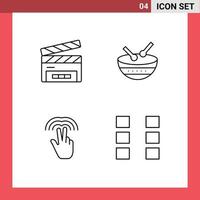 4 Universal Line Signs Symbols of clapboard gestures film flap irish tab Editable Vector Design Elements