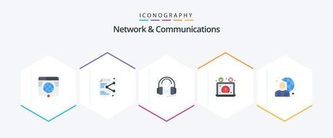 Network And Communications 25 Flat icon pack including performance. speed test. application. song. service vector