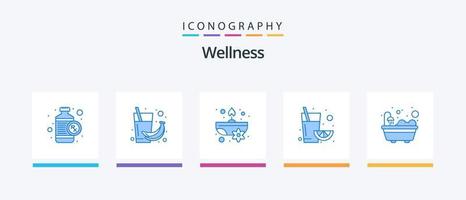 Wellness Blue 5 Icon Pack Including bathtub. orange. juice. juice. flower. Creative Icons Design vector