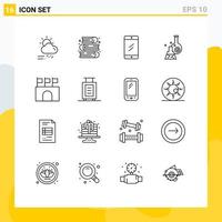 Outline Pack of 16 Universal Symbols of scientific test book lab study Editable Vector Design Elements