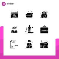 Universal Icon Symbols Group of 9 Modern Solid Glyphs of business man attachment dollar view Editable Vector Design Elements