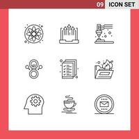 Pictogram Set of 9 Simple Outlines of file business printing symbol mirror Editable Vector Design Elements