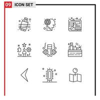 Group of 9 Outlines Signs and Symbols for gym traning engineering star life Editable Vector Design Elements