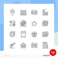 16 Thematic Vector Outlines and Editable Symbols of cart construction dish factory fork Editable Vector Design Elements