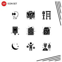 9 Thematic Vector Solid Glyphs and Editable Symbols of card marketing bench billboard advertising Editable Vector Design Elements