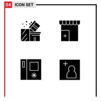 4 Thematic Vector Solid Glyphs and Editable Symbols of gift store shopping institute building refrigerator Editable Vector Design Elements