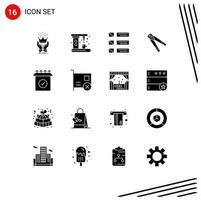 Universal Icon Symbols Group of 16 Modern Solid Glyphs of crimping building maker plier listing Editable Vector Design Elements