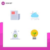 Mobile Interface Flat Icon Set of 4 Pictograms of document money text sheet rain eco Editable Vector Design Elements