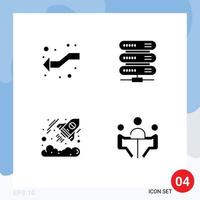 4 User Interface Solid Glyph Pack of modern Signs and Symbols of arrows currency left network startup Editable Vector Design Elements