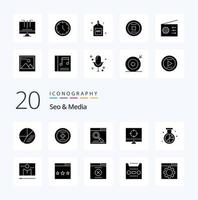 20 Seo  Media Solid Glyph icon Pack like track media web control search vector