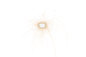 Burning sparkler isolated on transparent background. Fireworks theme. Light effect and texture. Christmas and new year decoration. PNG image.