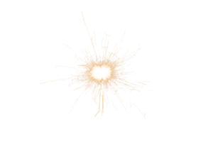 Burning sparkler isolated on transparent background. Fireworks theme. Light effect and texture. Christmas and new year decoration. PNG image.