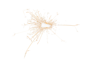 Burning sparkler isolated on transparent background. Fireworks theme. Light effect and texture. Christmas and new year decoration. PNG image.