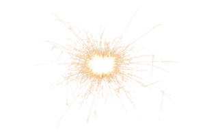 Burning sparkler isolated on transparent background. Fireworks theme. Light effect and texture. Christmas and new year decoration. PNG image.