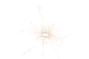 Burning sparkler isolated on transparent background. Fireworks theme. Light effect and texture. Christmas and new year decoration. PNG image.