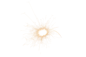 Burning sparkler isolated on transparent background. Fireworks theme. Light effect and texture. Christmas and new year decoration. PNG image.