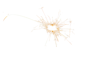 Burning sparkler isolated on transparent background. Fireworks theme. Light effect and texture. Christmas and new year decoration. PNG image.