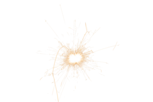 Burning sparkler isolated on transparent background. Fireworks theme. Light effect and texture. Christmas and new year decoration. PNG image.