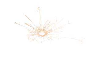 Burning sparkler isolated on transparent background. Fireworks theme. Light effect and texture. Christmas and new year decoration. PNG image.