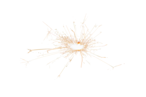 Burning sparkler isolated on transparent background. Fireworks theme. Light effect and texture. Christmas and new year decoration. PNG image.