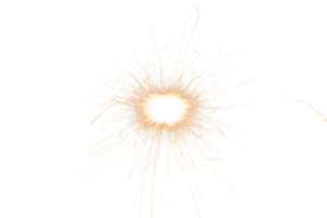 Burning sparkler isolated on transparent background. Fireworks theme. Light effect and texture. Christmas and new year decoration. PNG image.