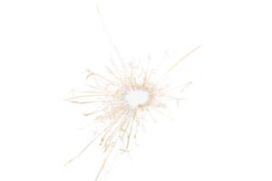 Burning sparkler isolated on transparent background. Fireworks theme. Light effect and texture. Christmas and new year decoration. PNG image.