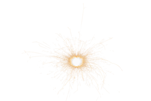 Burning sparkler isolated on transparent background. Fireworks theme. Light effect and texture. Christmas and new year decoration. PNG image.