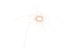 Burning sparkler isolated on transparent background. Fireworks theme. Light effect and texture. Christmas and new year decoration. PNG image.