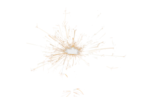 Burning sparkler isolated on transparent background. Fireworks theme. Light effect and texture. Christmas and new year decoration. PNG image.