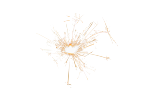 Burning sparkler isolated on transparent background. Fireworks theme. Light effect and texture. Christmas and new year decoration. PNG image.