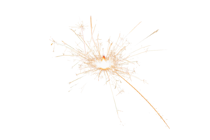 Burning sparkler isolated on transparent background. Fireworks theme. Light effect and texture. Christmas and new year decoration. PNG image.