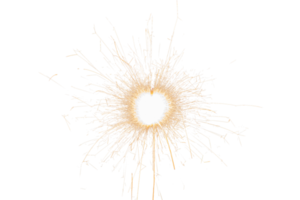 Burning sparkler isolated on transparent background. Fireworks theme. Light effect and texture. Christmas and new year decoration. PNG image.