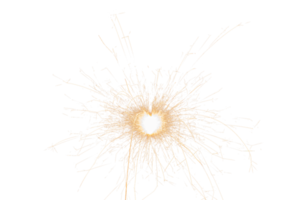 Burning sparkler isolated on transparent background. Fireworks theme. Light effect and texture. Christmas and new year decoration. PNG image.