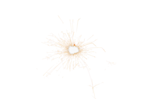 Burning sparkler isolated on transparent background. Fireworks theme. Light effect and texture. Christmas and new year decoration. PNG image.