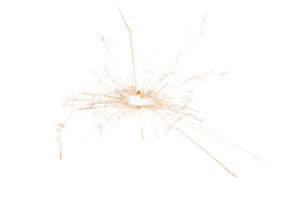 Burning sparkler isolated on transparent background. Fireworks theme. Light effect and texture. Christmas and new year decoration. PNG image.