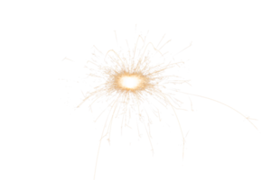 Burning sparkler isolated on transparent background. Fireworks theme. Light effect and texture. Christmas and new year decoration. PNG image.