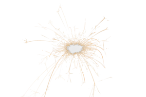 Burning sparkler isolated on transparent background. Fireworks theme. Light effect and texture. Christmas and new year decoration. PNG image.