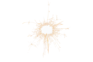 Burning sparkler isolated on transparent background. Fireworks theme. Light effect and texture. Christmas and new year decoration. PNG image.