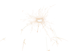 Burning sparkler isolated on transparent background. Fireworks theme. Light effect and texture. Christmas and new year decoration. PNG image.