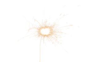 Burning sparkler isolated on transparent background. Fireworks theme. Light effect and texture. Christmas and new year decoration. PNG image.