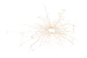 Burning sparkler isolated on transparent background. Fireworks theme. Light effect and texture. Christmas and new year decoration. PNG image.