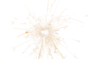 Burning sparkler isolated on transparent background. Fireworks theme. Light effect and texture. Christmas and new year decoration. PNG image.