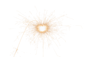 Burning sparkler isolated on transparent background. Fireworks theme. Light effect and texture. Christmas and new year decoration. PNG image.