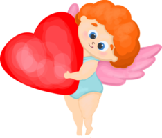 angel cupid character. Cupid is holding a red heart. valentine's assistant valentine's day decor.Red heart png