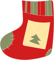 Christmas sock for gifts. Patchwork boots for the fireplace. Christmas decor element png