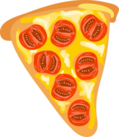 rebanada de pizza con tomate y queso. apetitosa rebanada de pizza dibujada a mano.