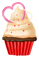 cupcake con crema para el día de san valentín. muffin con corazones y decoración romántica. Feliz día de San Valentín. png